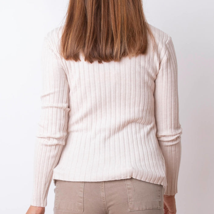 Asymmetrischer Rippstrickpullover – Beige