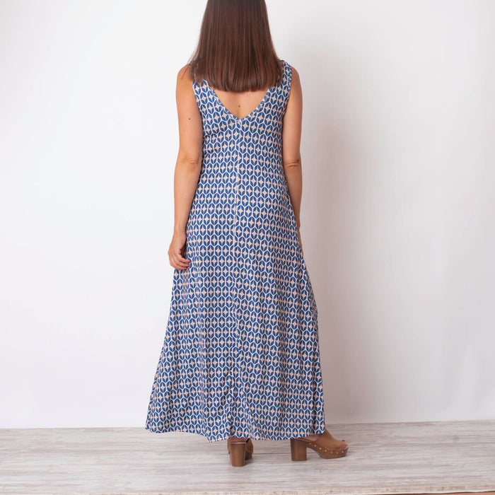 Printed Midi Cape Dress - Blue