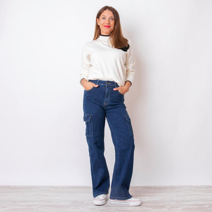 Cargo-Jeans mit Taschen – Blau