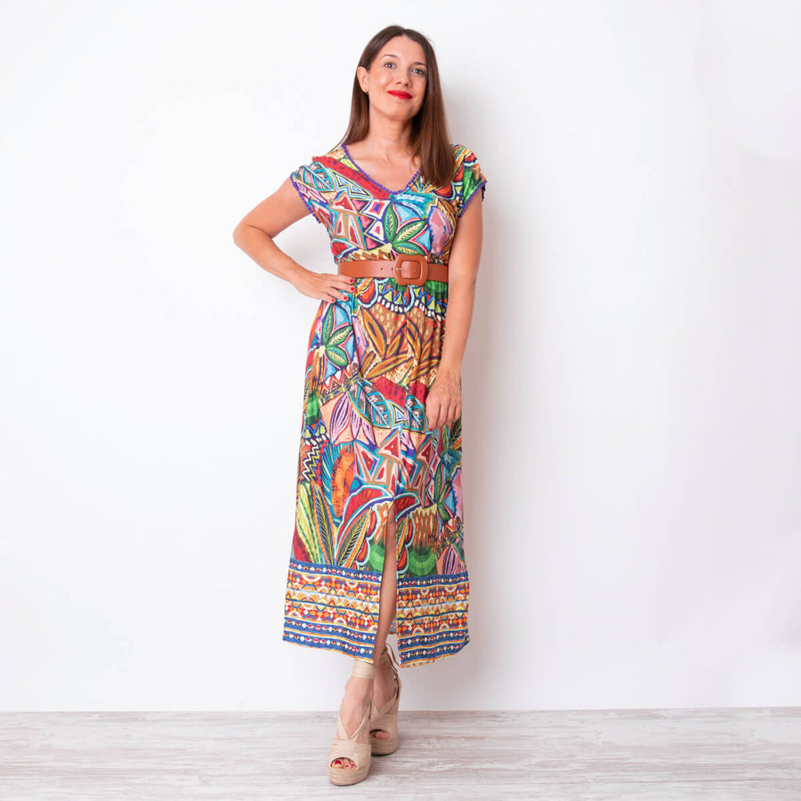 Tropical Print Knitted Dress - Multicolor