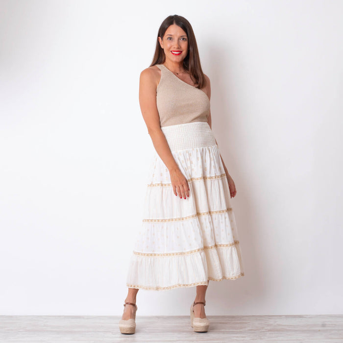 Ethnic Skirt Golden Thread - White