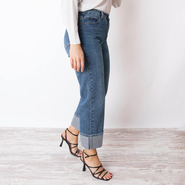 Jeans mit Strasssaum – Blau