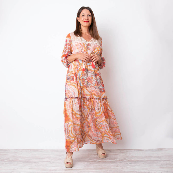 Kleid mit Paisley-Print – Mandel