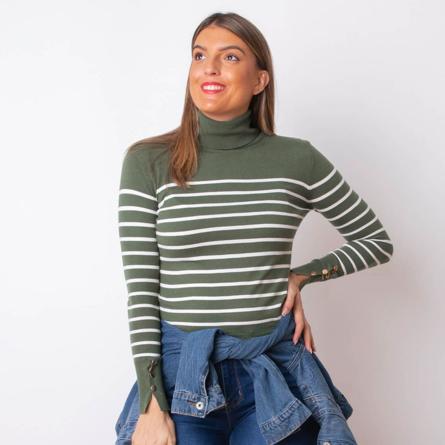 Maglione con collo a righe - Verde