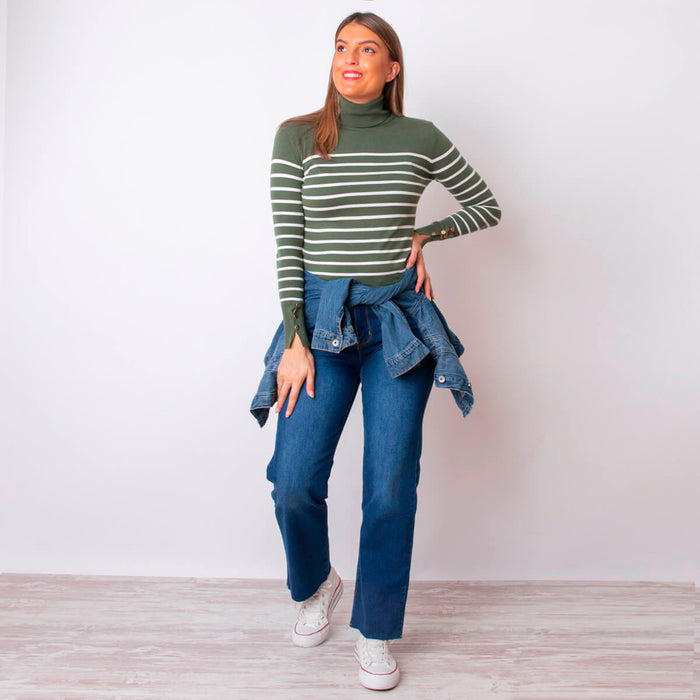 Striped Neck Sweater - Green