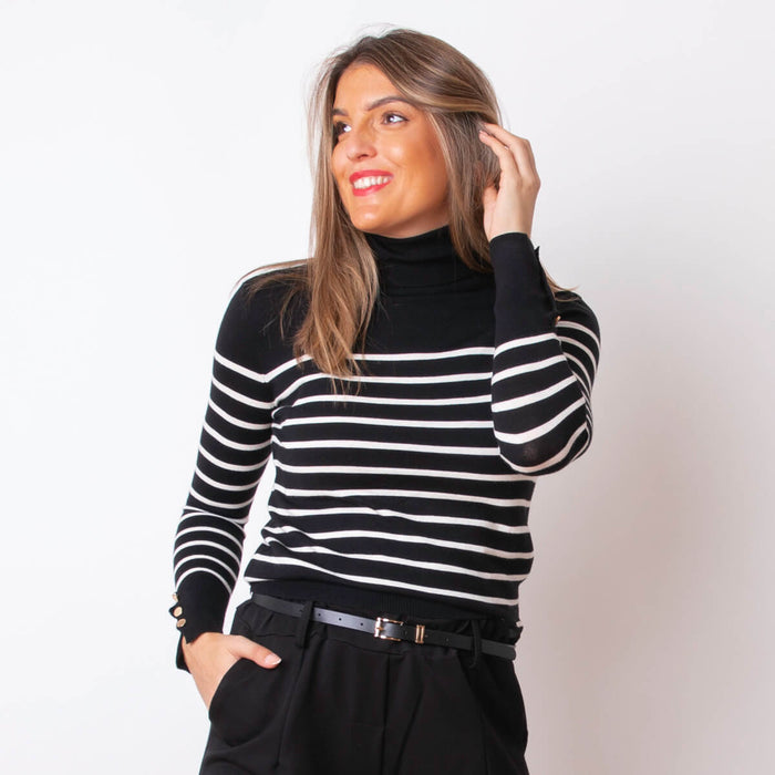 Maglione con collo a righe - Nero