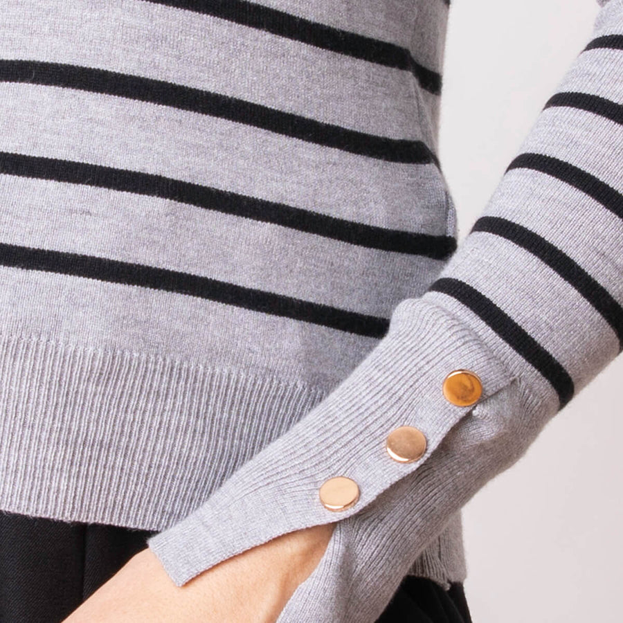 Striped Neck Sweater - Grey