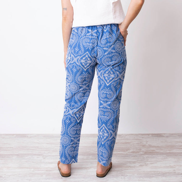Contrast Embroidered Woven Pants - Cobalt Blue
