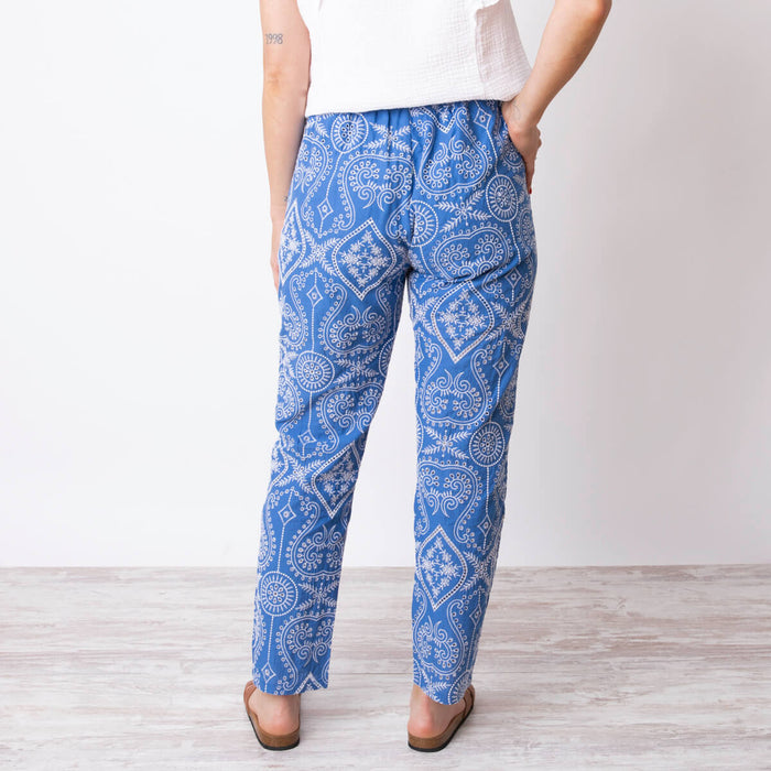 Pantalon tissé brodé contrasté - Bleu cobalt