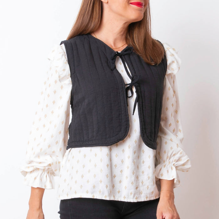 Quilted Crop Vest - Black