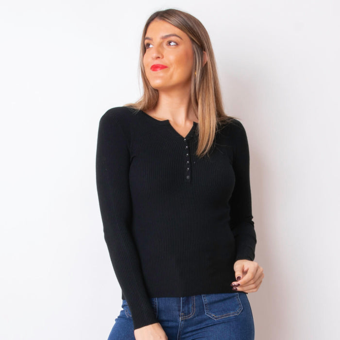 Button Neck Sweater - Black