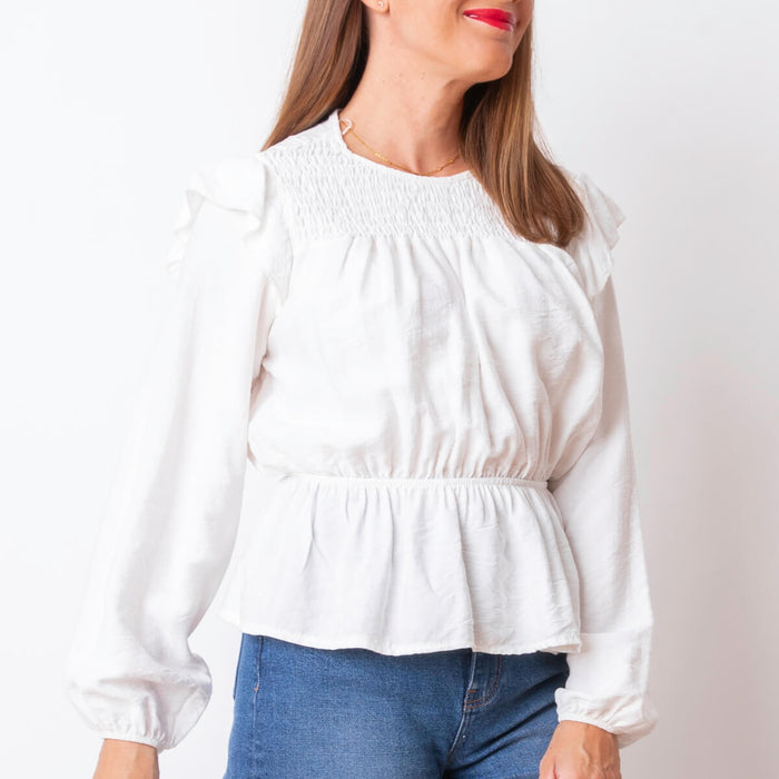 Blouse à empiècement élastique - Blanc