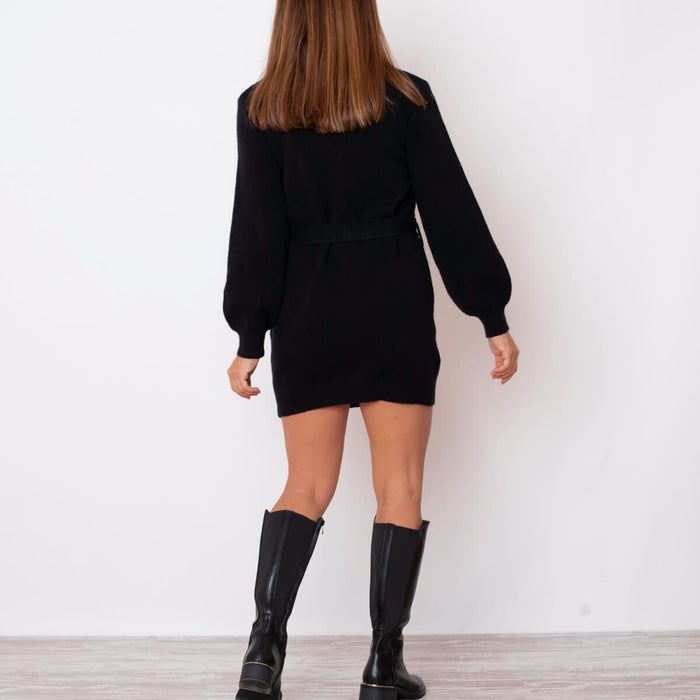 Robe en tricot avec ceinture - Noir