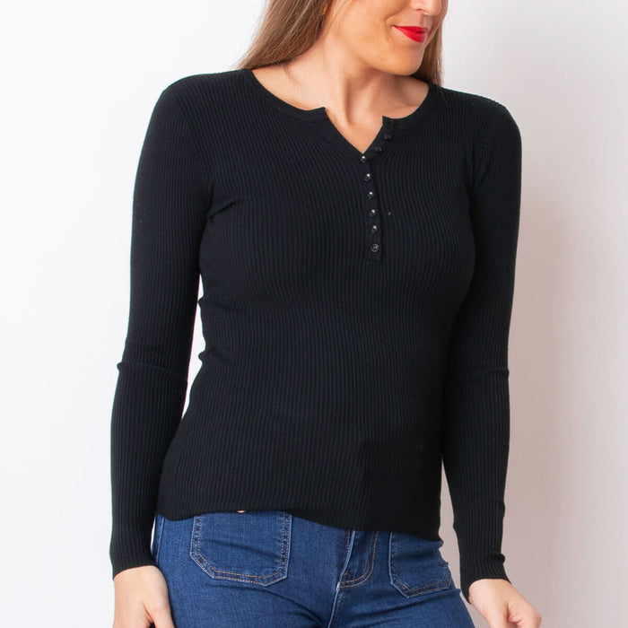 Button Neck Sweater - Black