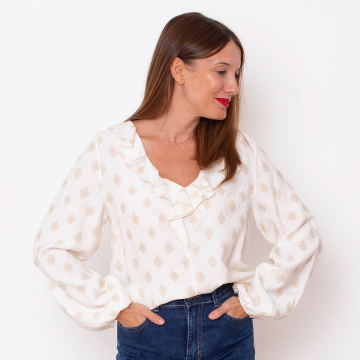 Blusa Volante Dorado - Blanco