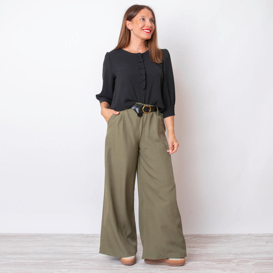 Hose mit breitem Gürtel – Khaki