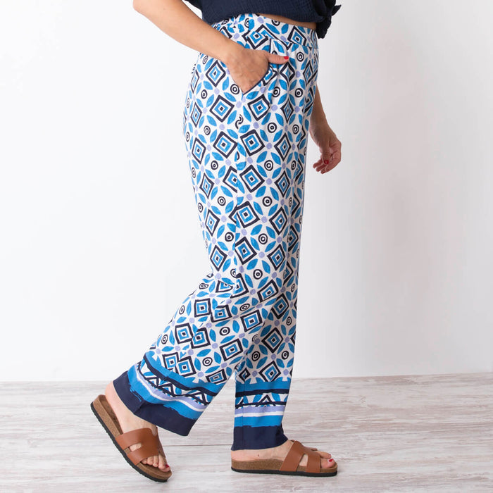 Geometric Print Pajama Pants - White