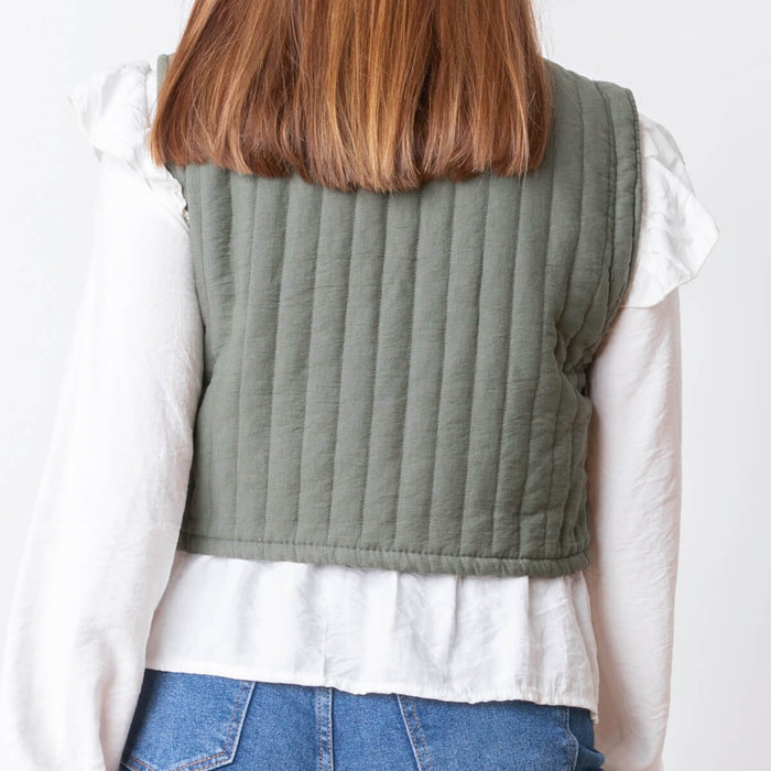 Quilted Crop Vest - Khaki