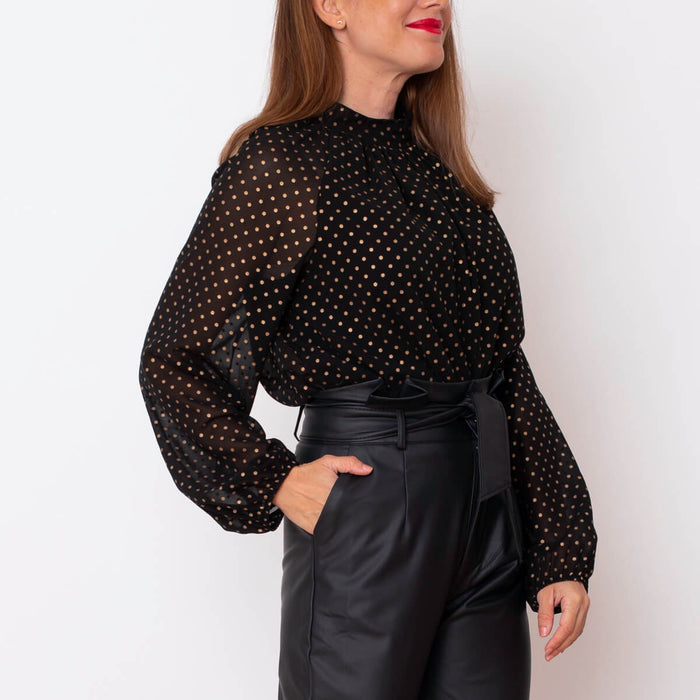 Glitter Printed Blouse - Black