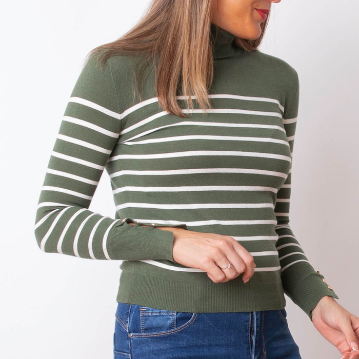 Striped Neck Sweater - Green