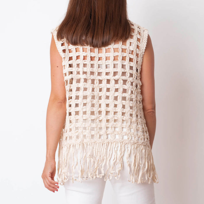 Mesh and Fringes Vest - Ecru