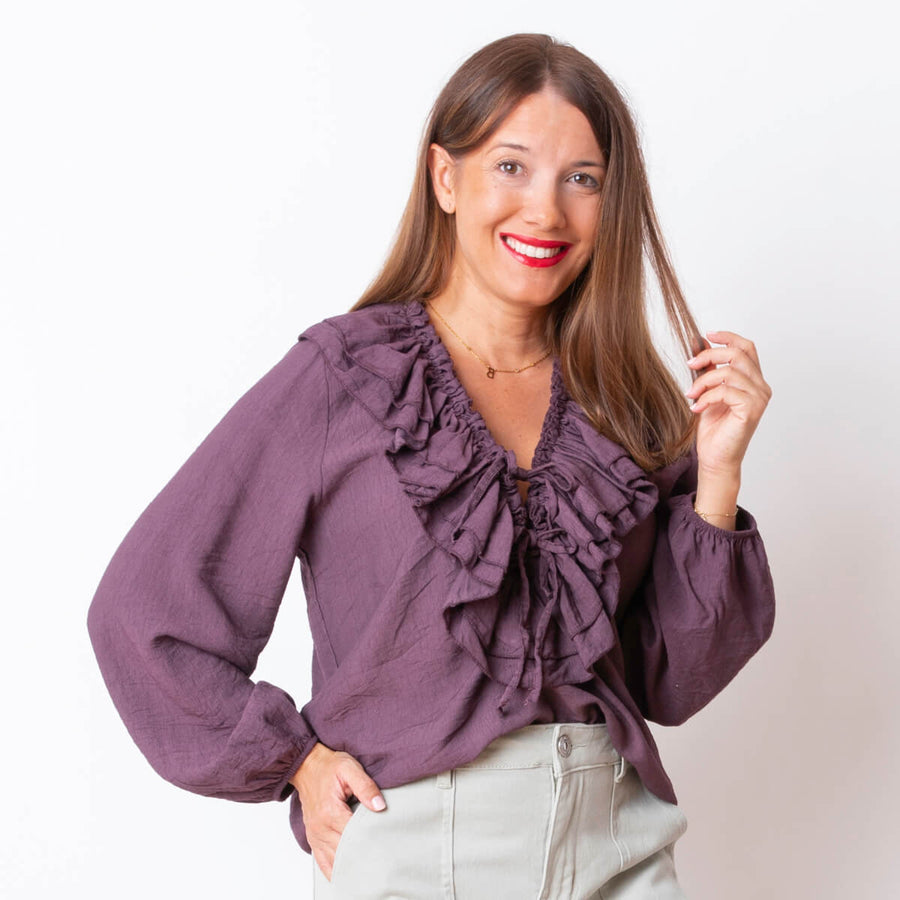 Adjustable Ruffle Blouse - Purple