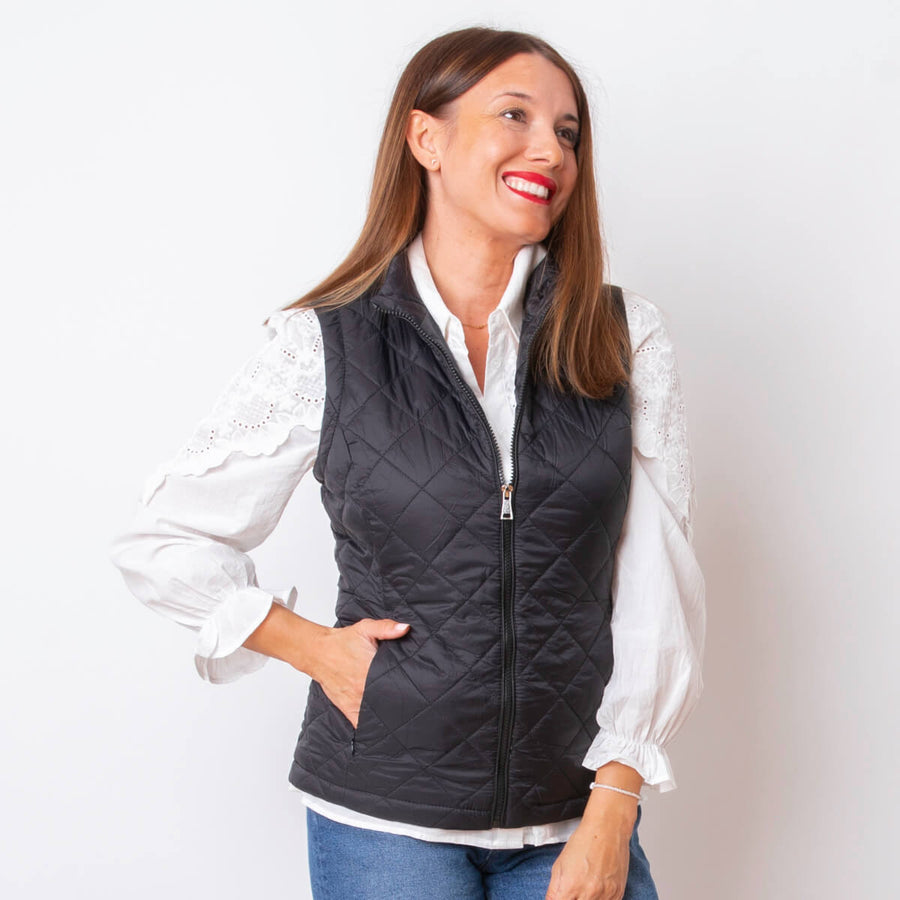 Rhombus Quilted Vest - Black