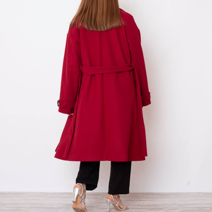 Long Coat with Belt - Cherry