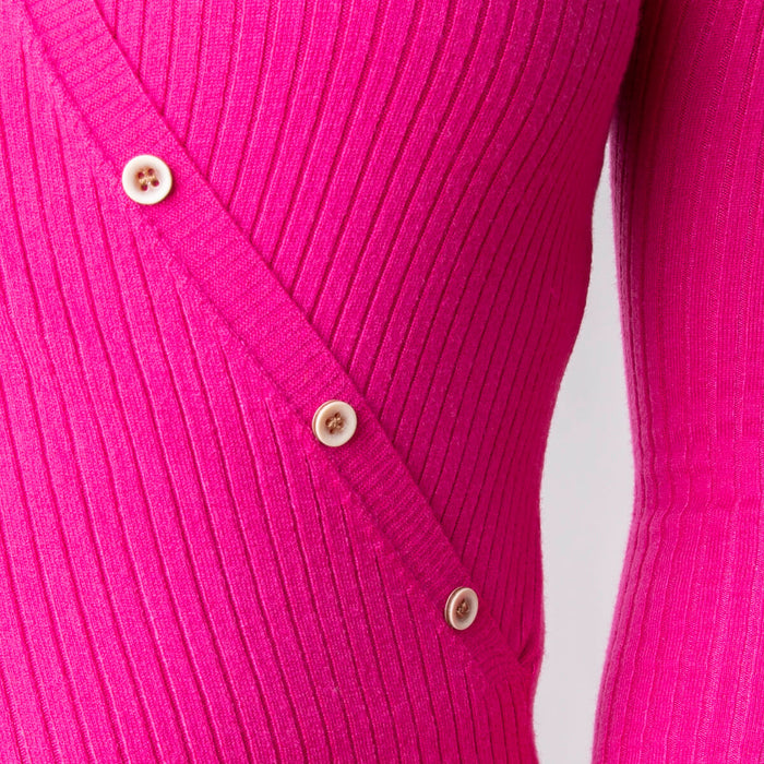 Asymmetric Button Sweater - Fuchsia