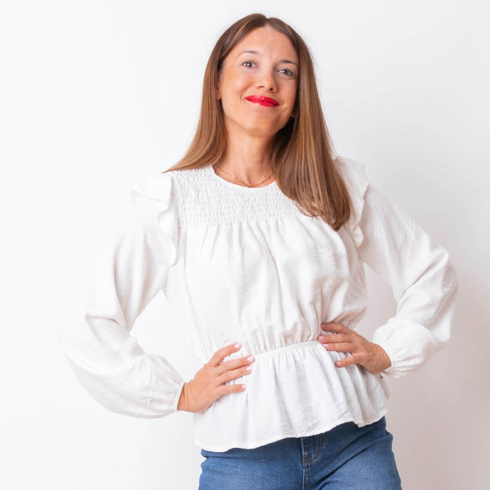 Blouse à empiècement élastique - Blanc