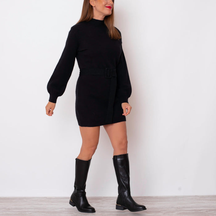 Robe en tricot avec ceinture - Noir