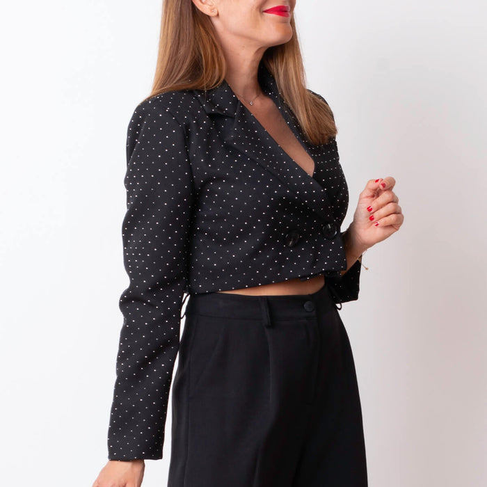 Blazer Crop Strass - Negro