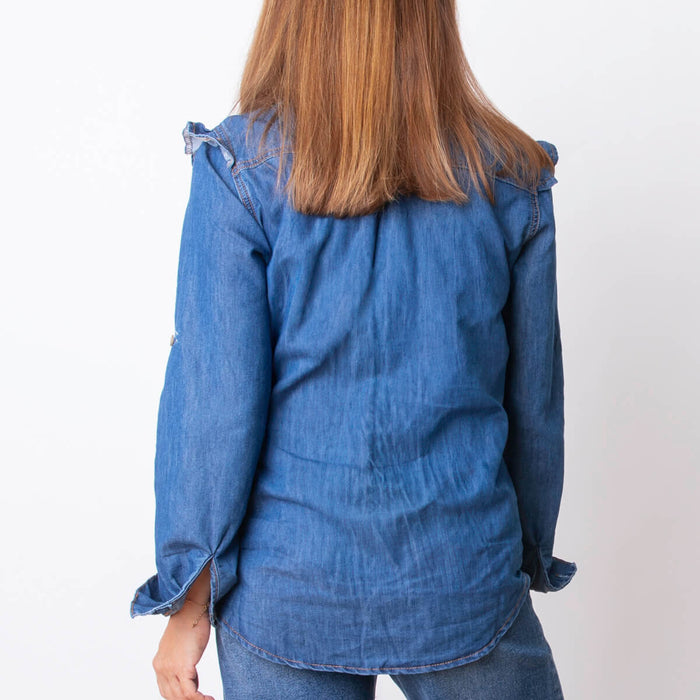 Camisa Ef. Denim Pedrería - Azul