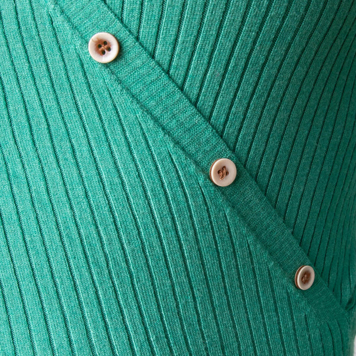 Asymmetric Button Sweater - Green