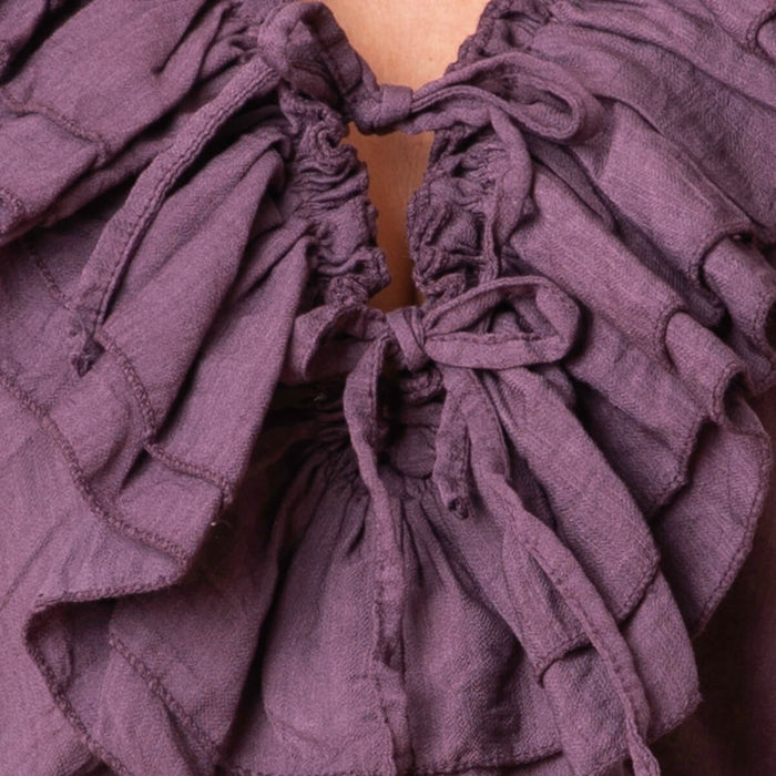 Adjustable Ruffle Blouse - Purple