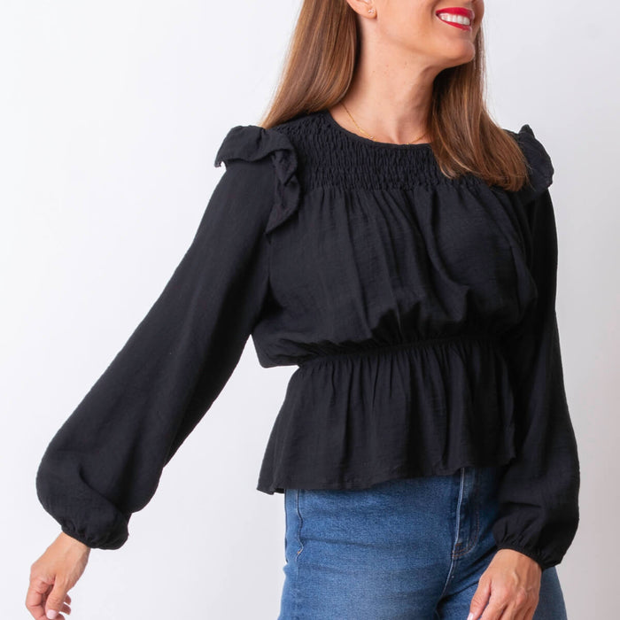 Canesú Elastic Blouse - Black