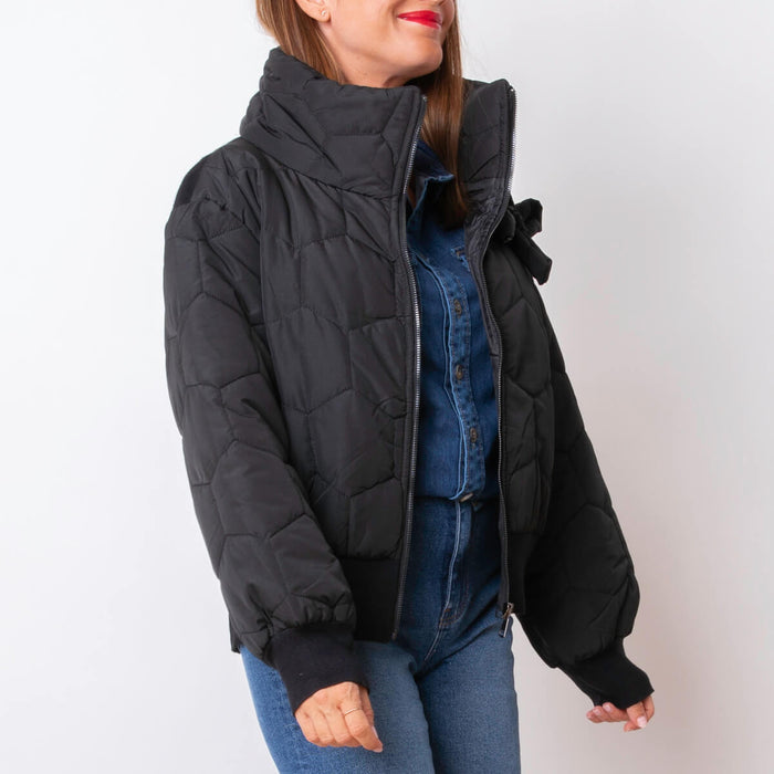 Quilted Flower Jacket - Black