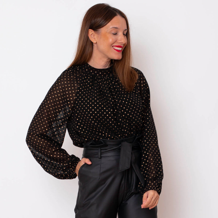 Glitter Printed Blouse - Black