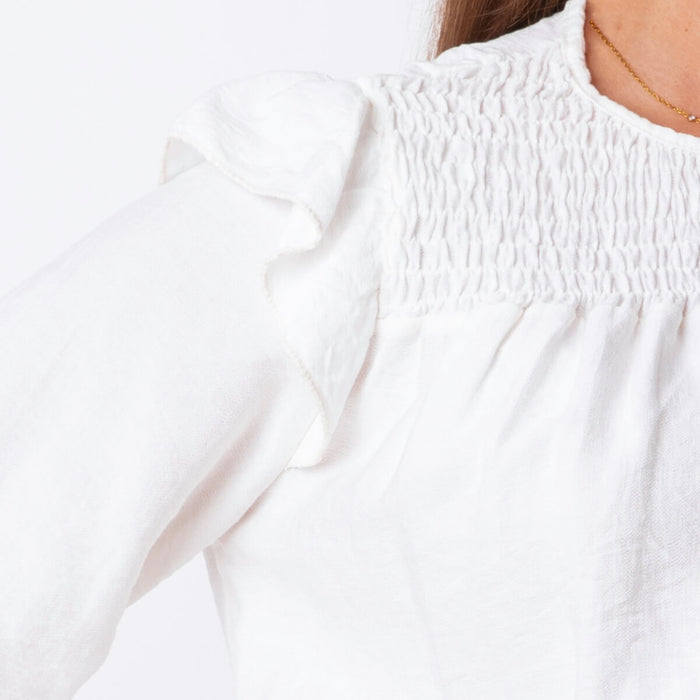 Blouse à empiècement élastique - Blanc