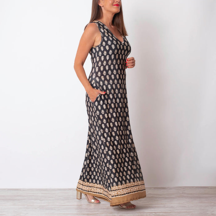 Printed Hem Midi Dress - Black