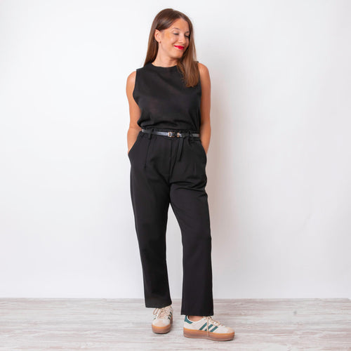 Straight leg trousers with belt - Black