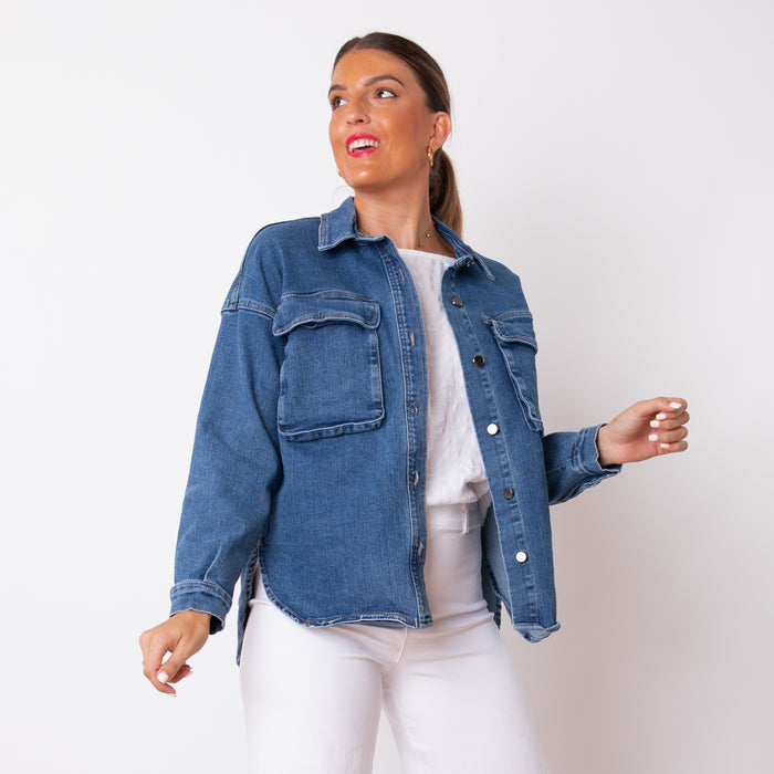 Übergroße Jeansjacke – Blau