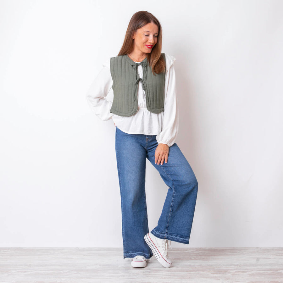 Quilted Crop Vest - Khaki