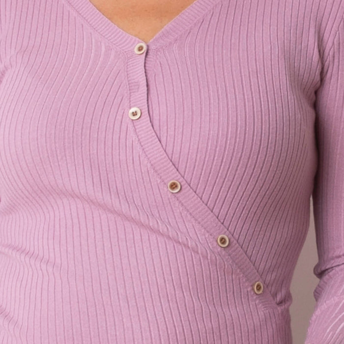 Asymmetric Button Sweater - Mauve