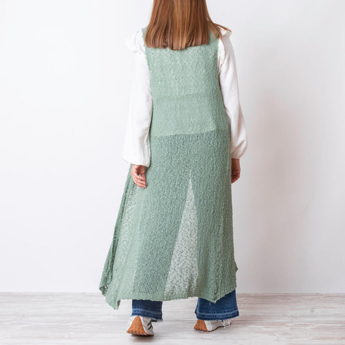 Gilet Long Texturé - Vert Menthe