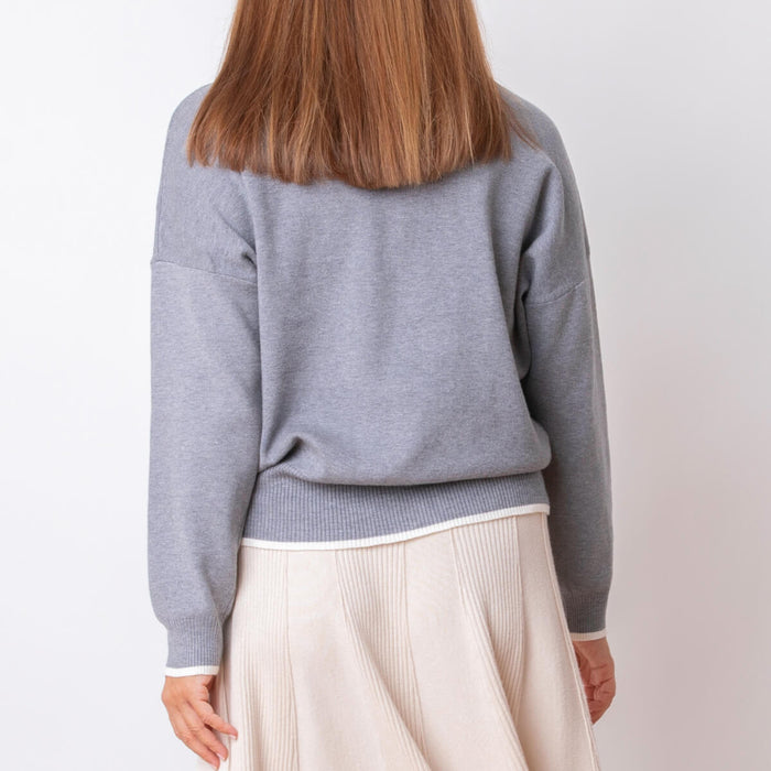 Pull à Col Fleuri - Gris