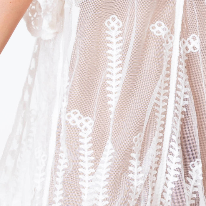 Flower Embroidered Tulle Kimono - White