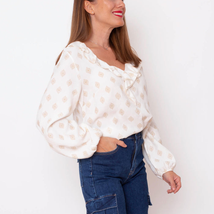 Blusa Volante Dorado - Blanco