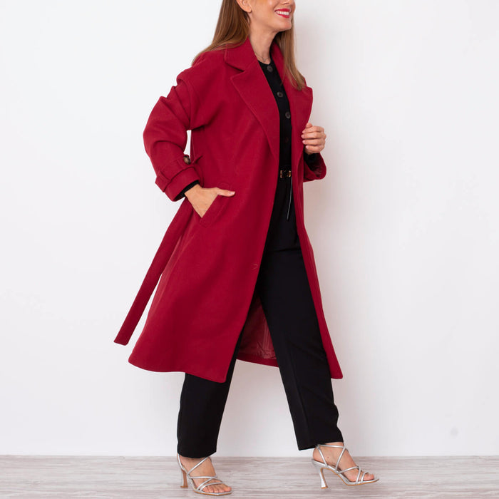 Long Coat with Belt - Cherry