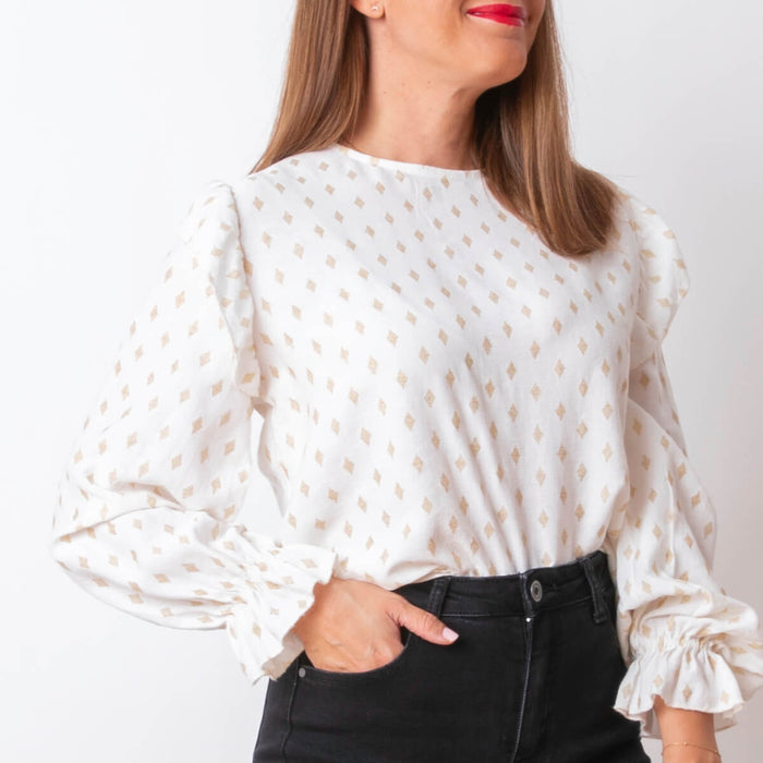 Blouse with gold detail - white